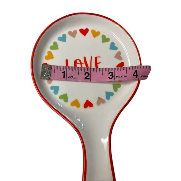 Spoon Rest "LOVE" White with Multicolor Rainbow Hearts, Ceramic - Picture 6 of 7